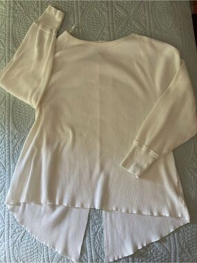 Free People Amelia Split Back Long Sleeve Cotton Blend Thermal Oversized Top L